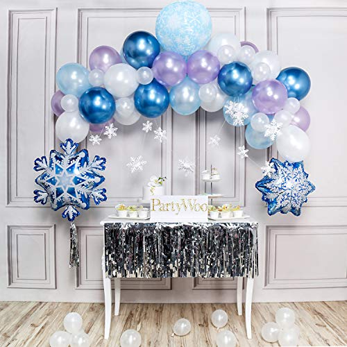 PartyWoo Kit Ghirlanda di Palloncini con Fiocco di Neve, Blu Metallico, Viola Chiaro, Azzurro, Bianco, Palloncini con Fiocco di Neve per Decorazioni per Feste con Fiocchi di Neve