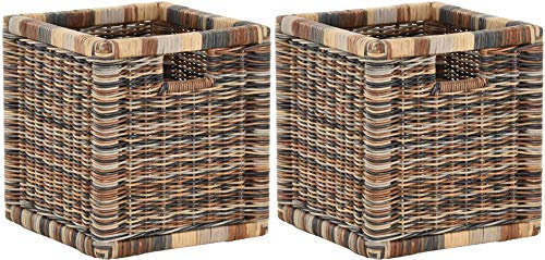 korb.outlet Set / 2 Regalkorb Mehrfarbig ca. 28x29x30 mit Holzrahmen Rattan Schubfach Box zur Aufbewahrung Schrankkorb Griff