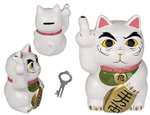 ootb Spardose weiß mit Schloss, Angry Cat, wütende Katze, 15 cm aus Keramik
