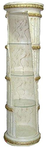 Casa Padrino Barock Säulenschrank Weiß/Gold H. 202 cm - Runder Vitrinenschrank - Beleuchteter Wohnzimmerschrank mit Glasregalen - Barock Möbel