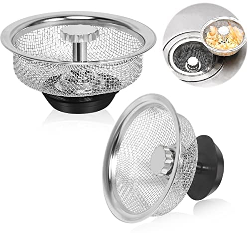 Dualshine Kitchen Sink Strainer with Handle and Stopper Replacement Kitchen Sink Drain Basket/Stopper/Plug 3.3 Inch Stainless Steel Kitchen Sink Drain Strainer Mesh Sifter Filter(?Silver)