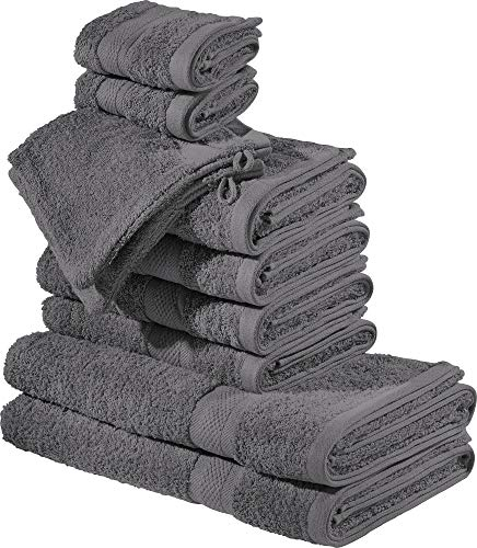 REDBEST Frottier-Set 10-TLG. Chicago anthrazit Größe - Handtuch, Duschtuch, Gästetuch, Waschhandschuh - saugstark, strapazierfähig, ideal für Reisen, Sport