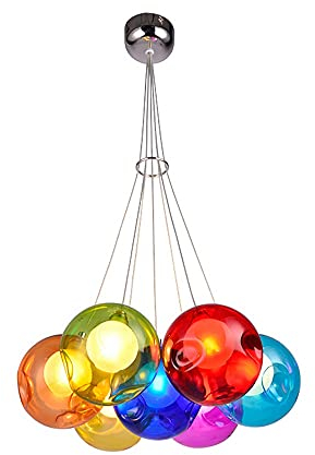 Lichtsse LED Kronleuchter Pendelleuchte Farbige Bubble Ball Lampe Hängelampe Glas Esszimmerlampe Für Mehrflammige Leuchten Buntglas Wohnzimmerlampe Modern Pendelleuchte Höhenverstellbare 120CM, 7Kopf