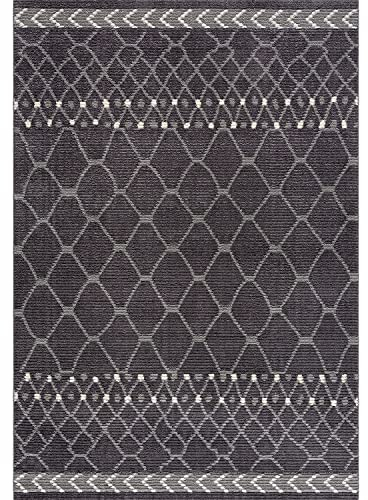 payé Teppich Wohnzimmer Ethno Boho - Grau 120x170cm - Hochflor Weich Raute Muster Schlafzimmer Flur Dekoration Läufer - Skandi Orientalische Deko