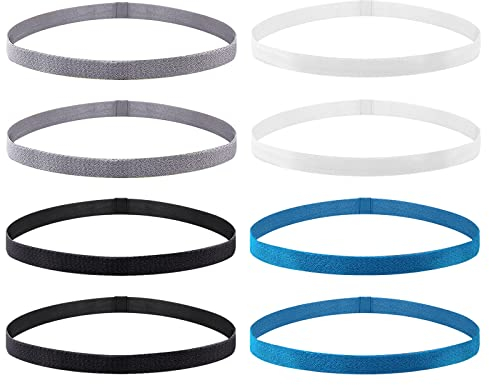 VEGCOO 8 Sport Stirnband Dünn Antirutsch Elastische Stirnbänder Sport Haarband Dünn Rutschfest Geeignet für Jungen Mädchen Und Kinder(schwarz,weiß,grau,erdblau)