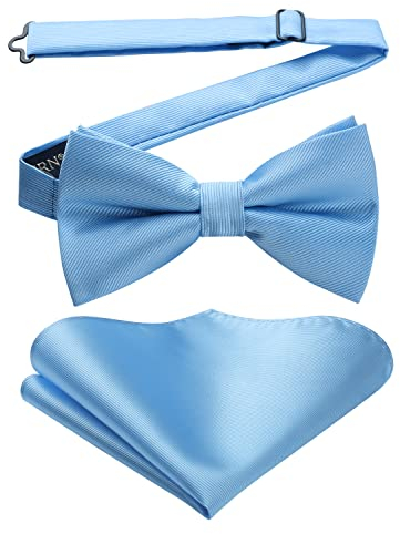 HISDERN Noeud Papillon Homme Bleu Clair Reglable Noeud Papillon avec Pochette Couleur Unie pour Mariage Fete