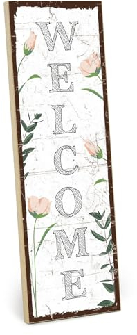 TypeStoff Holzschild mit Spruch – welcome – im Vintage-Look mit Zitat als Geschenk und Dekoration zum Thema Zuhause und Familie - HS-01153