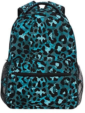 JUMPBEAR Fashion Teal Green Leopard Animal Print Travel Backpack Laptop Middle School Students Canvas Kids Bookbag Lightweight Fashion Business Waterproof Shoulder Daypack for Womens Mens Boys
