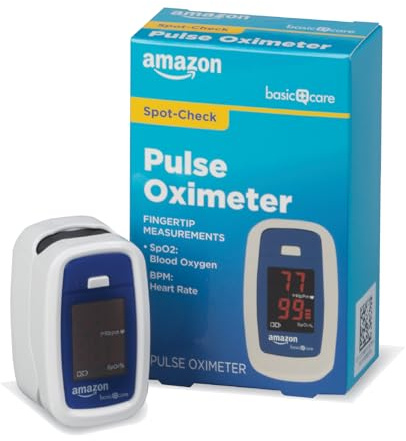 Amazon Basic Care Pulse Oximeter, Blood Oxygen Saturation Monitor, Portable Oxygen Monitor, Pulse Rate, Easy to Use (Previously Healthwise)