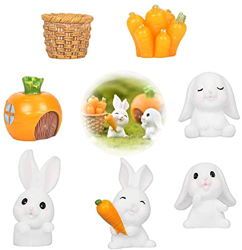 Eterspr 7 Stück Miniatur Kaninchen, Häschen Osterdeko, Kaninchen Figuren, für Ostern Schmücken, Panjing Schmücken, Fotografie Requisiten (Weiß)
