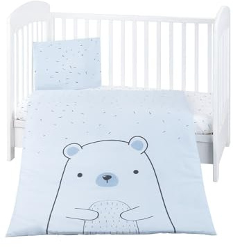 Kikkaboo Kinderbettwäsche Bär 3-teilig Decke 135 x 95 cm Kissen 45 x 35 cm Laken blau