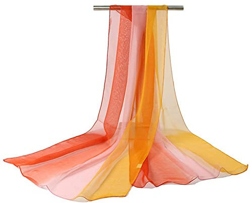 Flybloom Frauen Bauchtanz Schleier Chiffon Tanzen Handschal allmähliche Farbe(Orange)
