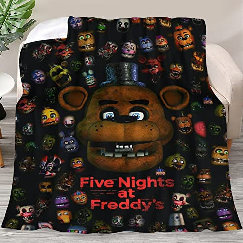 GIMCJOK Travel Five Horror Nights Video at Game Freddy's Überwurfdecke, Flanell-Plüsch-Halloween-Decken und Überwürfe für Bett, ultra-gemütliche Klimaanlagen-Decke, 152,4 x 203,2 cm