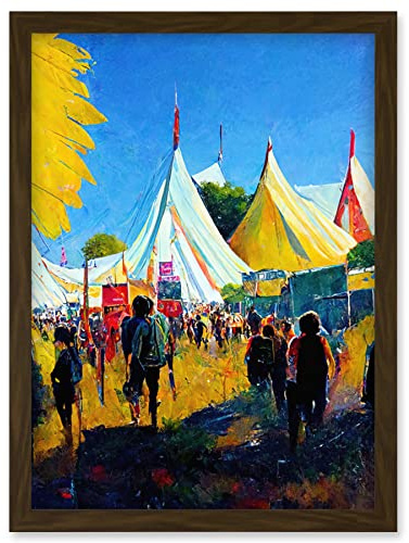 Doppelganger33 LTD Glastonbury Music Festival 1987 Morning Oil Painting Artwork Framed Wall Art Print A4