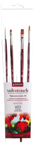 Princeton Velvetouch Long Handle Set, 4 Brushes - Professional Artist Brushes for Mixed Media, Acrylic, Oil.