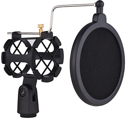Karlak shock mount for microphone,Plastic Microphone Shock Mount Anti-vibration Mic Holder Stand with Pop Filter Universal Screw Adapter for Diameter 2cm-4cm Thin Condenser Microphone
