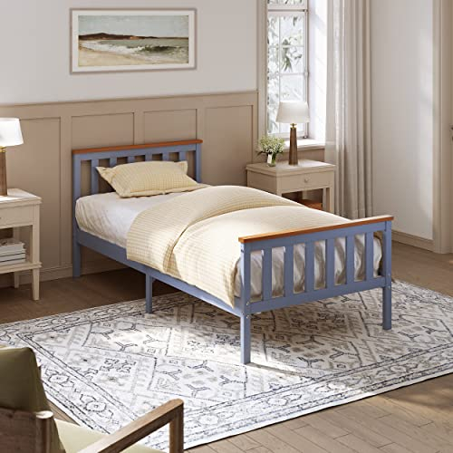 ELEGANT Single Grey Solid Wood Bed Frame with Slatted Headboard 3ft Bed Frame Bedroom Furniture, Adults, Teenagers or Kids Available, 90 x 190cm