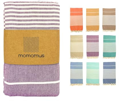MOMOMUS Fouta XXL, Sandfrei, mit Fransen - Großes Strandtuch XXL, aus Baumwolle, Sandabweisend - Ideal für Picknicks am Strand - Violett, 210x240 cm