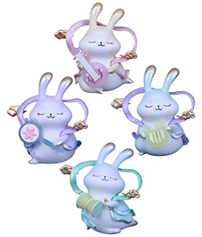 Abaodam 4stücke Cartoon Miniatur Hasenfiguren Aus Kunstharz DIY Hasen Dekoration Für Schreibtisch Vitrine Neujahrsgeschenk