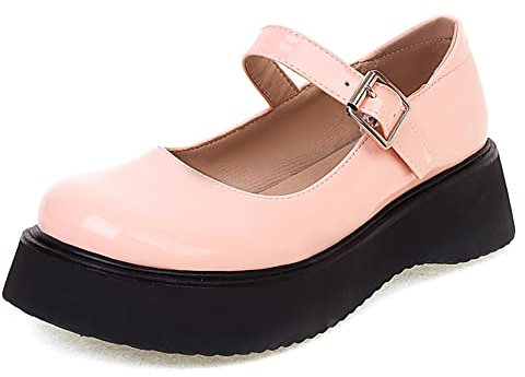 Scarpe Mary Jane con Zeppa da Donna, Pompe del Tallone Medio Punta Rotonda Fibbia Scarpe da Festa con Plateau Moda Cnnqim Rosa Numero 44 EU