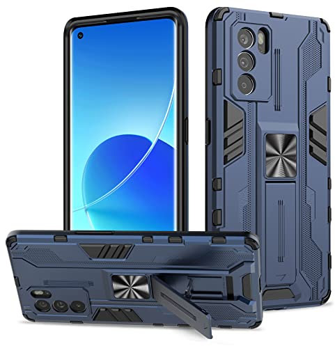 Btstring Cover Per OPPO Reno6 Pro 5G, Militare Custodia con Stand Supporto Bumper Antiurto Case, TPU+PC Dual Layer Custodia- blu
