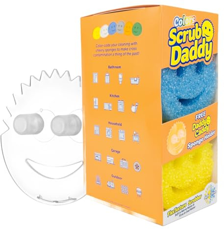Scrub Daddy Colors 6ct + Daddy Caddy – kratzfreier Mehrzweck-Spülschwamm + Schwammhalter – BPA-frei und hergestellt aus Polymerschaum – Flecken- und geruchsresistenter Küchenschwamm (6 Stück)