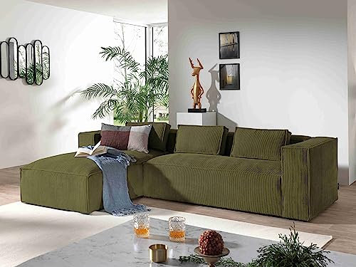 Lisa Design Stella – Ecksofa – Cordsamt – 4-Sitzer – moderner Stil – Links Grün