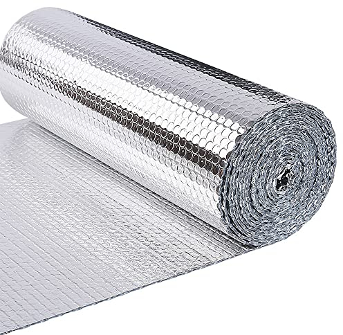 VOUNOT Isolierfolie Dämmfolie 20m x 60cm x 3mm, Doppelte Alu-Luftpolsterfolie Heizkörper Reflexionsfolie Thermofolie