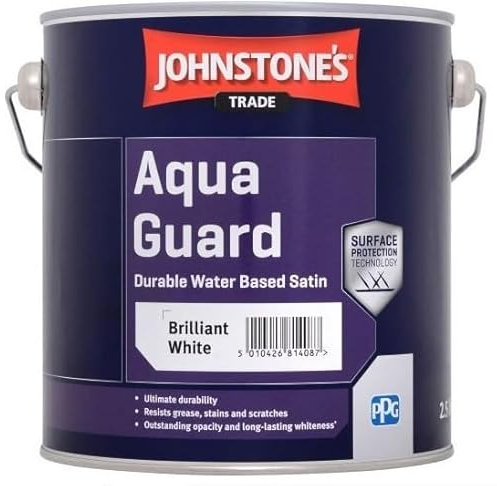 Johnstones Trade Aqua Guard Durable Water Based Satin Brilliant White - 1 Litre