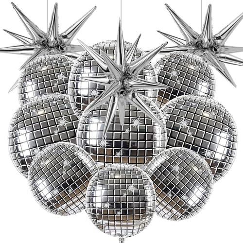 Disco Folienballons, 12 Stück Mehrfarbige Disco Folienballons, Spiegel Disco Luftballons, Deko Disco Party Ballons, Disco Party Dekorationen, 70er 80er Jahre Retro Party Deko