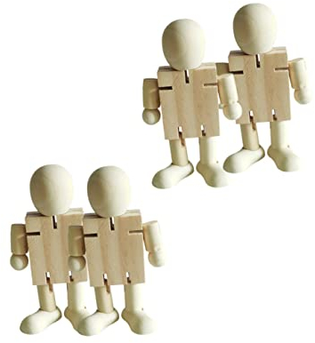 Toyvian 4 Pièces Robot embryon blanc figures de cheville en bois figurines de poupées en bois décor robot de bureau jouets de marionnettes graffitis jouets d'artisanat Ménage fantoche
