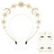 Haarreif Sonne Mond und Sterne,Sonne Krone Sterne Kristall Stirnband mit 2 Sonne Temporäre Tattoos,Glitzer Sonne Mond Sterne Haarreif Zubehör für Frauen Boho Hochzeit Karneval Kopfschmuck (Sonne)