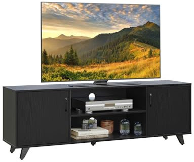Panana Modern TV Unit Cabinet with 2 Doors 2 Shelves, Living Room TV Stand Media Stand Furntiure, 160cm (Black)
