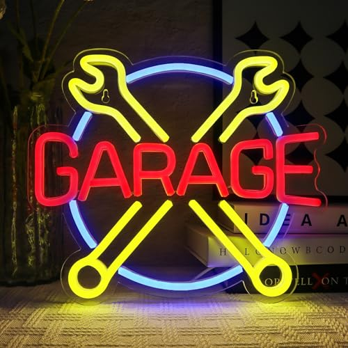 OYCGZV Targa per garage al neon, colorata a LED al neon, da parete, da officina, con funzione di controllo USB, per uomo, cave, auto, garage, officina di riparazione, regalo per papà, marito, amici