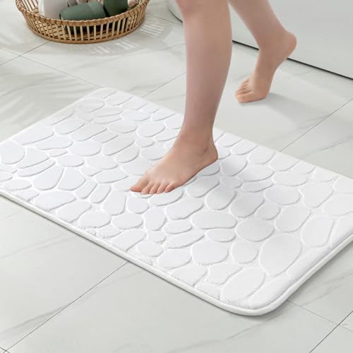 MIULEE Bath Mats Non Slip Memory Foam Bathroom Mat Bath Rug Shower Mat Coral Fleece Softness Highly Absorbent Washable Bathroom Rug Bath Mats for Bathroom Kitchen Entrance 40x60 cm White