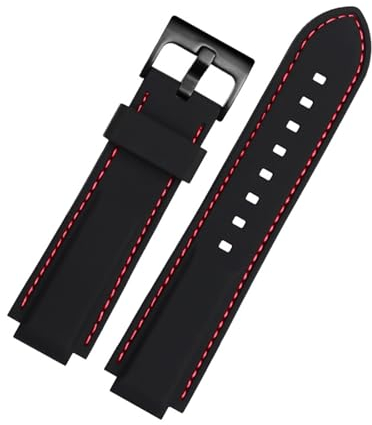 INEOUT Silikonkautschuk-Armband, Kompatibel Mit Oris Aquis Uhrenarmband, Konvexes Armband, Edelstahl-Dornschließe, Handgelenkarmband, Schwarz, 24 Mm X 11 Mm (Color : Red line black, Size : 24-11mm)