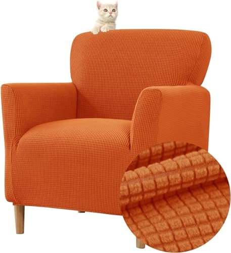 FZKun Stretch Sesselbezug Sesselhusse Elastische Jacquard Sofaüberzug Clubsessel Sessel Bezug, Weicher Sesselschoner mit Armlehne Sitzbezug Für Sessel Mit Armlehne Hussen Für Sessel (Orange)