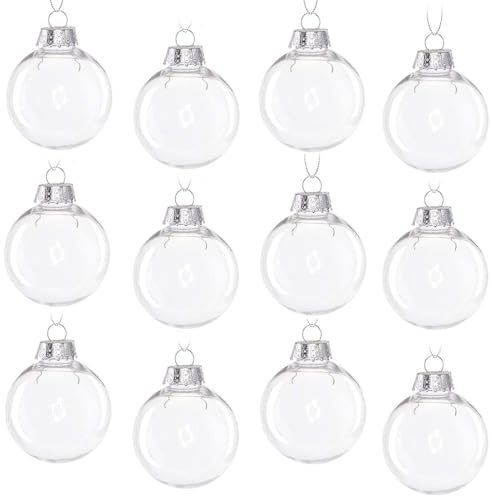 Klar Weihnachtskugeln, 8cm Transparente befüllbare Kugeln,12 Stück DIY Weihnachtskugeln Deko Baumschmuck Hängender Kugel für Weihnachtsbaum Zuhause Geschenkbox Dekoration Hochzeit Geburtstag(Rund)