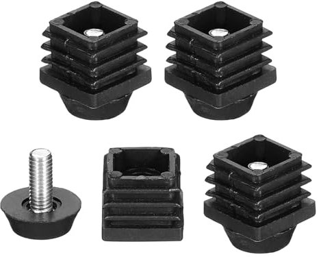 sourcing map Lot de 4 pieds de nivellement M6 x 20 x 20 mm réglables en plastique pour pieds de meubles - Insert carré à visser pour table et chaise - Noir