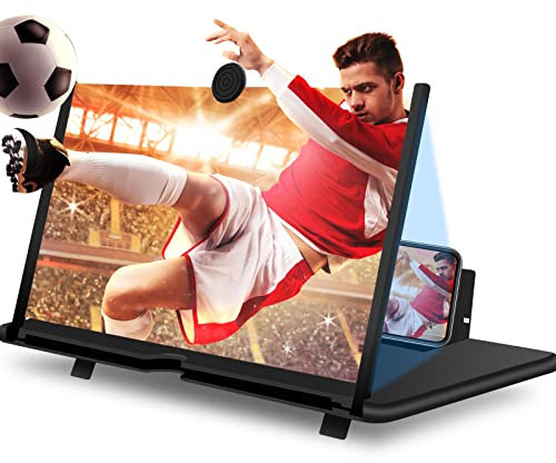 16 Screen Magnifier 3D HD Phone Amplifier Anti- Radiation Eye Protective with Portable Folding Stand Holder,Magnifying Screen Enlarger Zooms 4-6 Times for Movie lover, gifts for All SmartPhone(Black)
