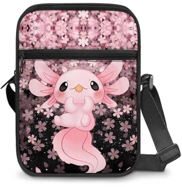 KUIFORTI Umhängetasche für Damen und Mädchen, niedliche Schultertasche, Handtasche, Reißverschluss, kleine Kuriertasche, Niedlicher Axolotl-Druck, Einheitsgröße
