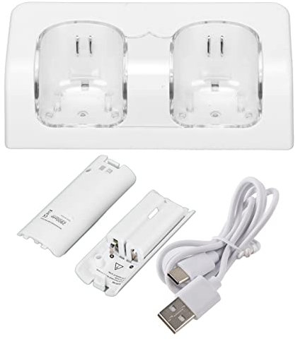 Charger for Controller 2 Charging Dock Dock Station for Wii Remote Charger with 2800mah RechargeablesWing Cable (White)