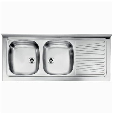 Evier à poser en inox avec 2 cuves et égouttoir droit 120x50 cm - Mondy
