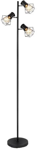 GLOBO LED Stehleuchte Stehlampe Industrial Design Wohnzimmerleuchte Deckenfluter 3-flammig, Metall schwarz, 3x E27 Filament LED warmweiß, LxBxH 30,5x25x161 cm