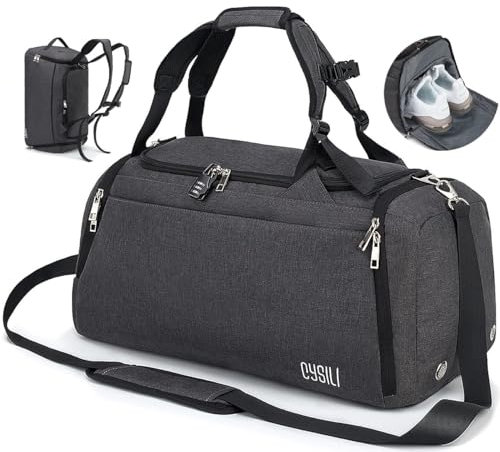 Sporttasche mit Schuhfach und Nassfach, 42L Handgepäck Tasche Sportrucksack Damen Herren, Gym Bag Reisetasche Groß mit Schultergurt und Zahlenschloss (Grau)