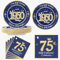 algpty 60 PCS Vintage 75th Birthday Plates and Napkins Set, 75th Birthday Decorations Blue and Gold, Service for 30, 1950 Birthday Dessert Plates and Napkins Party Supplies for Men Women