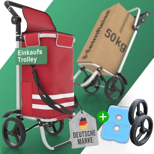 Heimfleiss® Einkaufswagen klappbar mit 56L Volumen [+ Ersatzräder] | Einkaufstrolley klappbar mit 50kg Traglast | Leichte Einkaufstasche mit Rollen | Einkaufstrolly Hackenporsche | Shopping Trolley