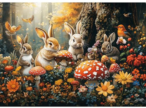 Puzzle 1000 Teile,Puzzle Erwachsene, EIN Herausforderndes Rätsel, Puzzles 1000 Teile Erwachsene, Puzzlespiele für Die Ganze Familie, Geschenke für Frauen Männer, Thema:Pilzwälder und Kaninchen