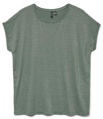 VERO MODA Damen Glänzendes T-Shirt Rundhals Kurzarm Basic Alltagslook T-Shirt