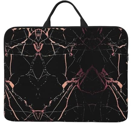 14in Black Rose Gold Marble Print Laptop Case Sleeve Bag - Travel-Friendly Accessory for Business, and Everyday Use